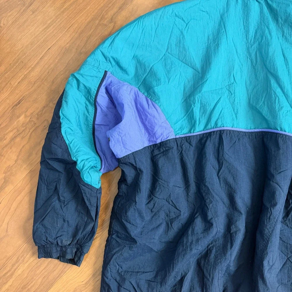 Vintage Adidas Half Zip Windbreaker XL Teal Purple 80s 90s Trefoil Jacket Y2K